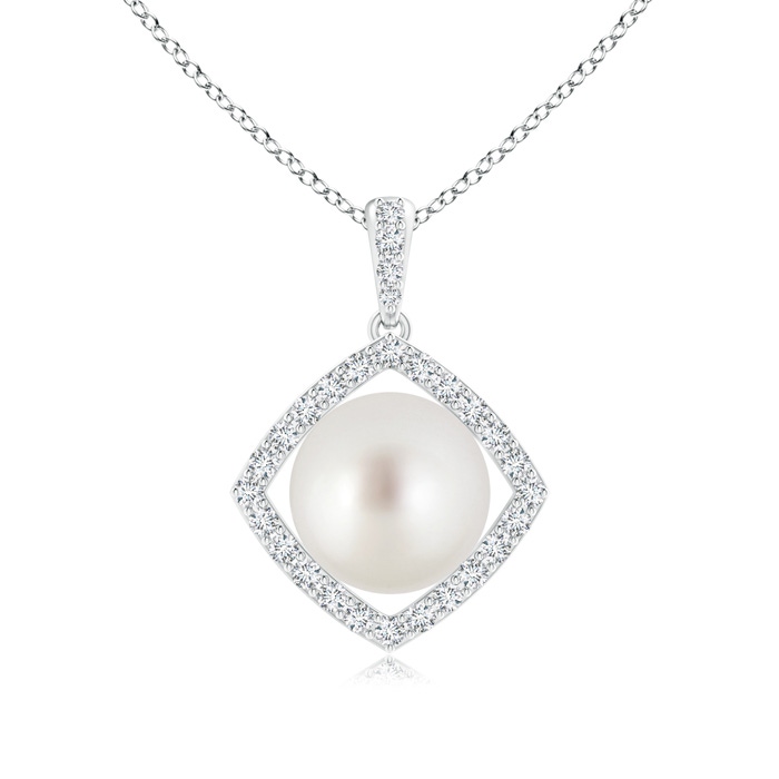 9mm AAA Floating South Sea Cultured Pearl Pendant with Diamond Halo in White Gold