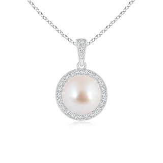 8mm AAA Akoya Cultured Pearl and Diamond Halo Pendant in White Gold