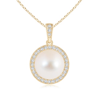 10mm AAA Freshwater Cultured Pearl and Diamond Halo Pendant in Yellow Gold