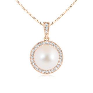 9mm AAA Freshwater Cultured Pearl and Diamond Halo Pendant in Rose Gold