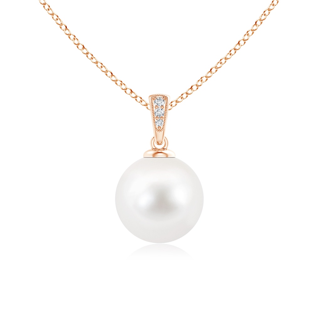 10mm AA Solitaire Freshwater Pearl Pendant with Diamonds in Rose Gold