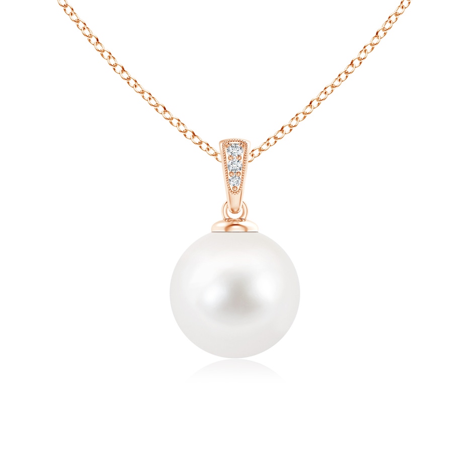 10mm AA Solitaire Freshwater Pearl Pendant with Diamonds in Rose Gold 