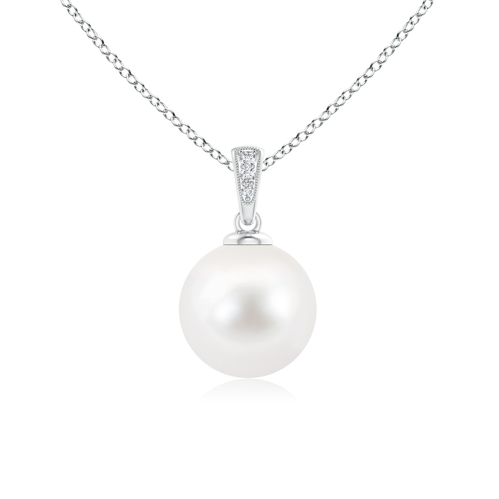 10mm AA Solitaire Freshwater Pearl Pendant with Diamonds in S999 Silver
