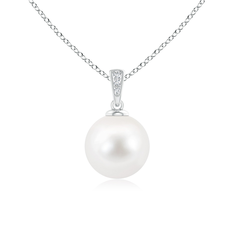 10mm AA Solitaire Freshwater Pearl Pendant with Diamonds in S999 Silver 