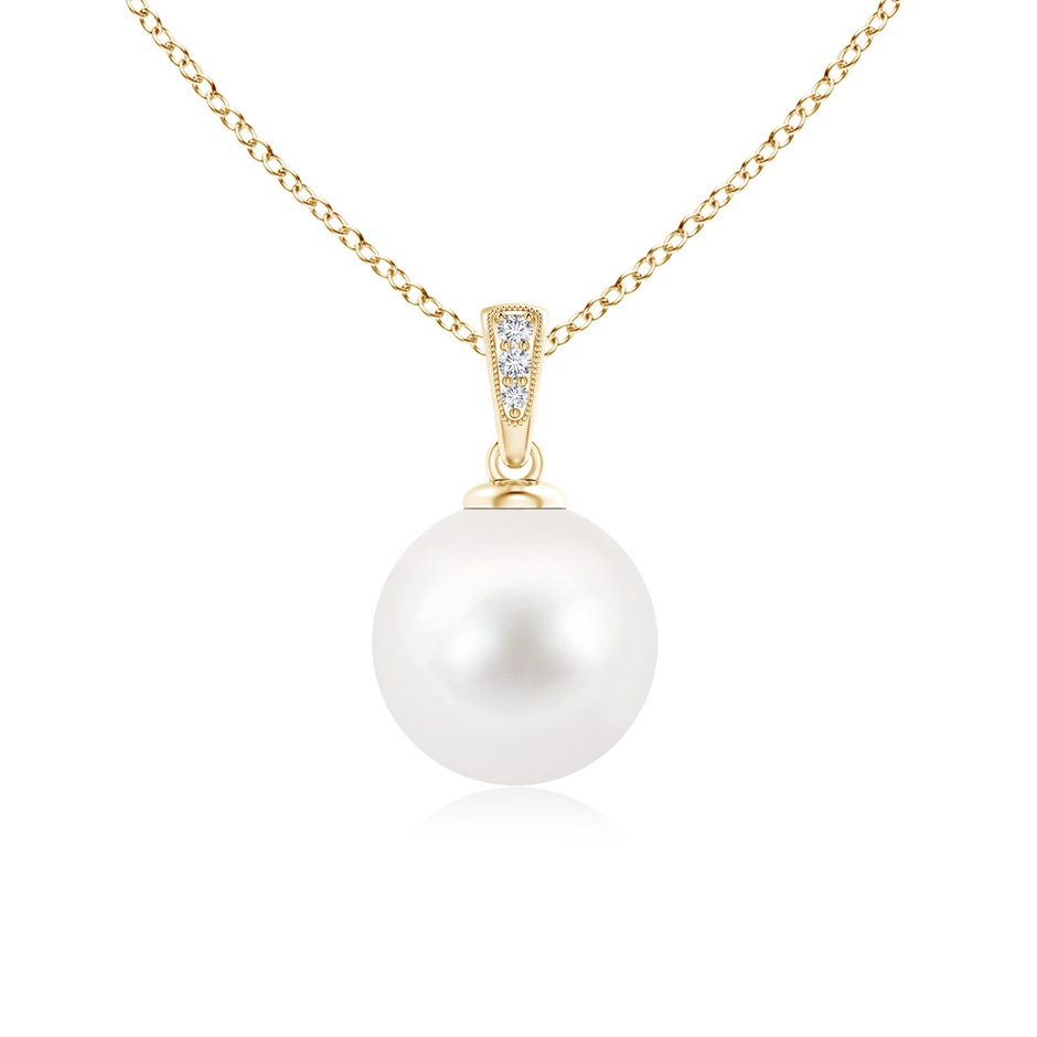 10mm AA Solitaire Freshwater Pearl Pendant with Diamonds in Yellow Gold 