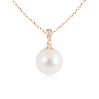 10mm AAA Solitaire Freshwater Pearl Pendant with Diamonds in 9K Rose Gold