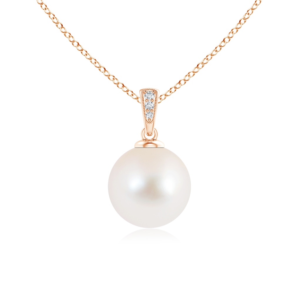 10mm AAA Solitaire Freshwater Pearl Pendant with Diamonds in Rose Gold