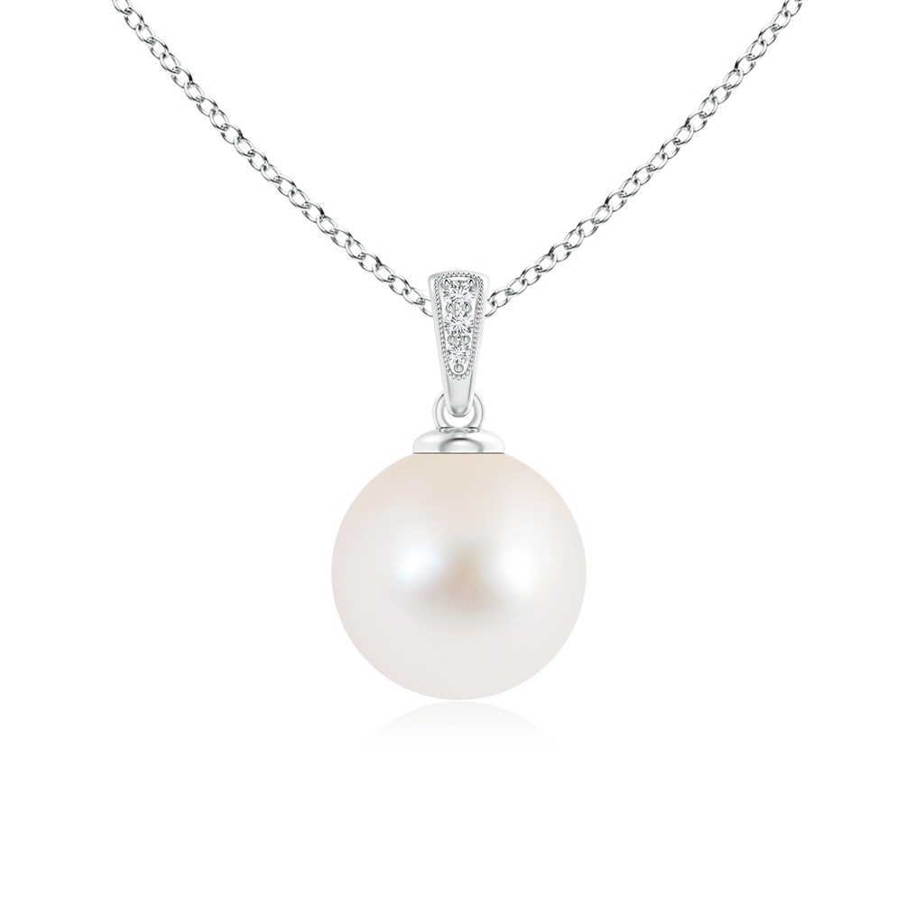 10mm AAA Solitaire Freshwater Pearl Pendant with Diamonds in White Gold