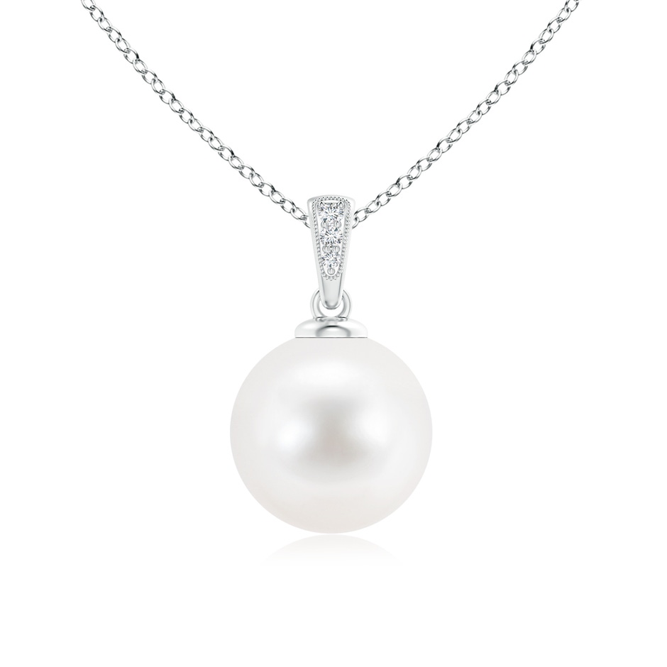 11mm AA Solitaire Freshwater Pearl Pendant with Diamonds in White Gold 
