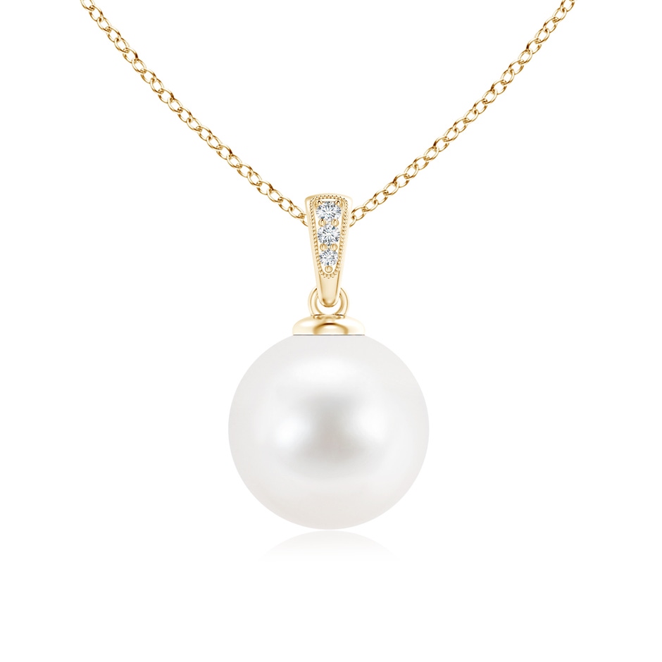 11mm AA Solitaire Freshwater Pearl Pendant with Diamonds in Yellow Gold 