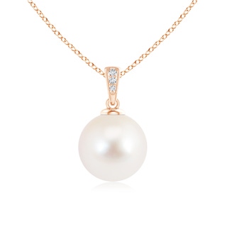 11mm AAA Solitaire Freshwater Pearl Pendant with Diamonds in Rose Gold