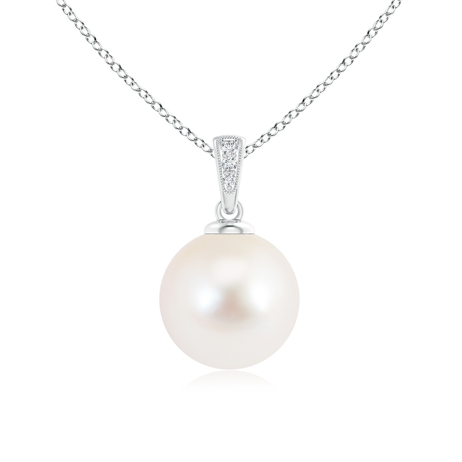 11mm AAA Solitaire Freshwater Pearl Pendant with Diamonds in White Gold 