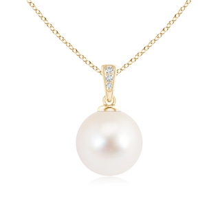 11mm AAA Solitaire Freshwater Pearl Pendant with Diamonds in Yellow Gold