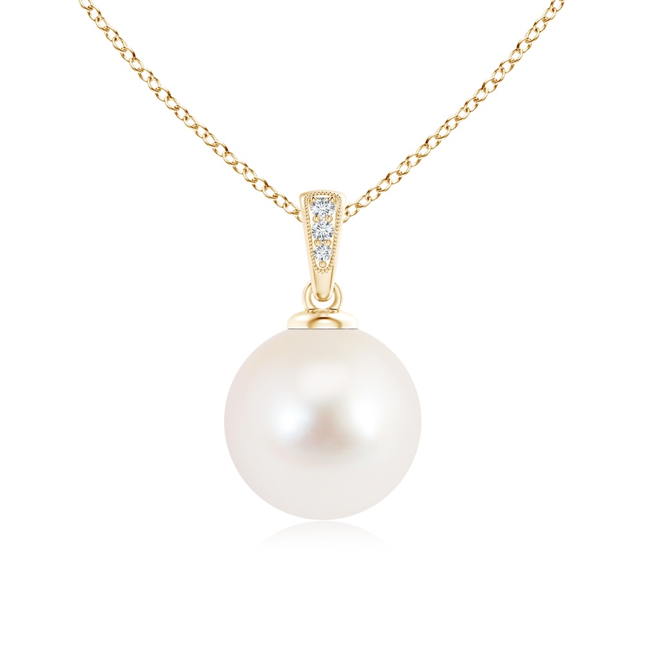 11mm AAA Solitaire Freshwater Pearl Pendant with Diamonds in Yellow Gold 