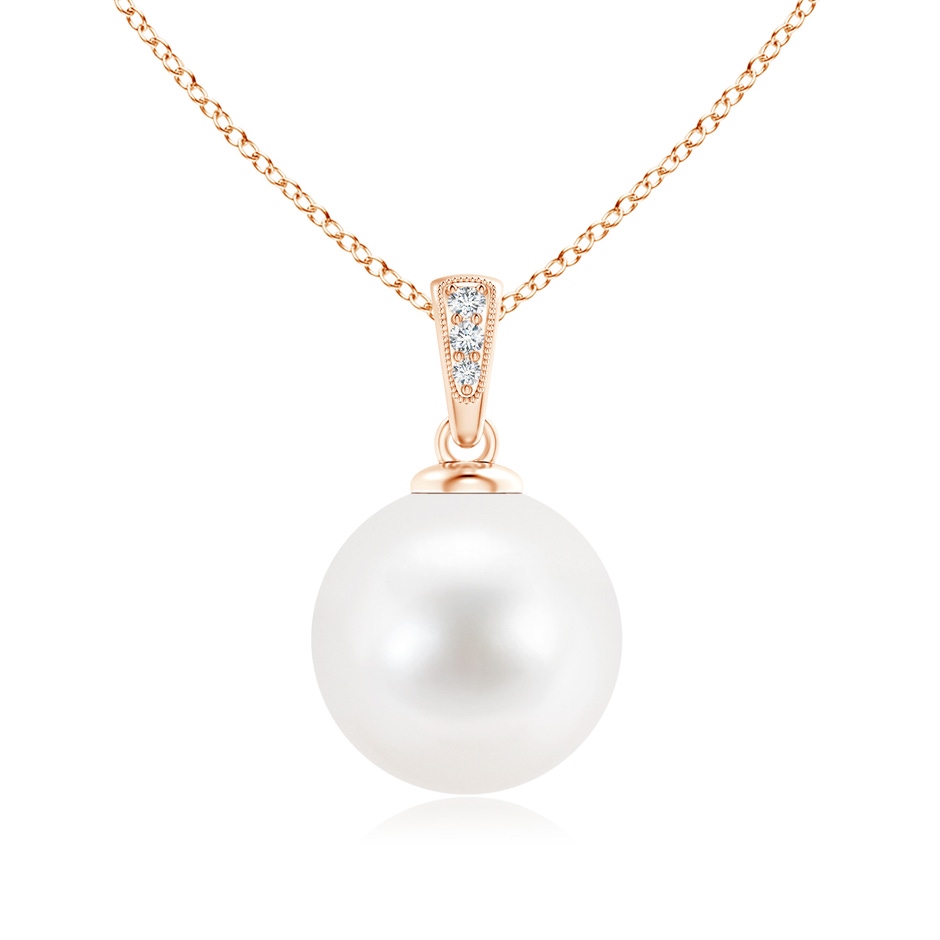12mm AA Solitaire Freshwater Pearl Pendant with Diamonds in 10K Rose Gold 