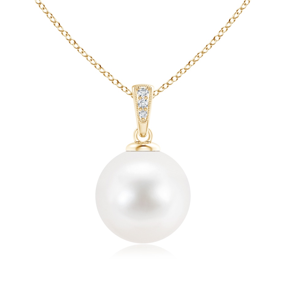 12mm AA Solitaire Freshwater Pearl Pendant with Diamonds in Yellow Gold 