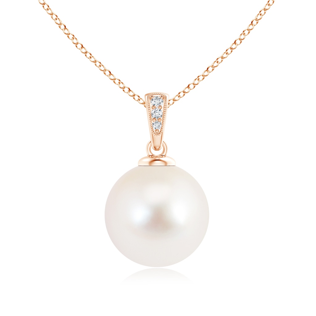 12mm AAA Solitaire Freshwater Pearl Pendant with Diamonds in Rose Gold 