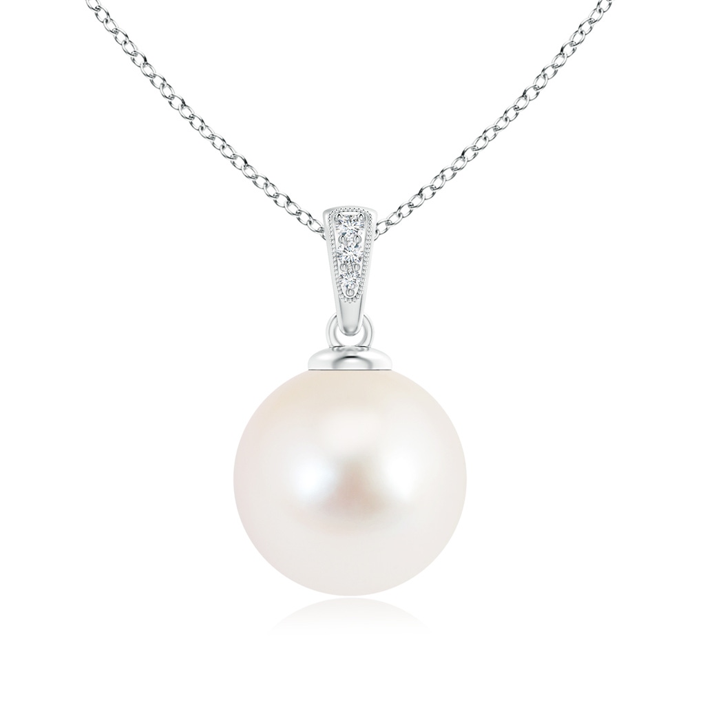 12mm AAA Solitaire Freshwater Pearl Pendant with Diamonds in White Gold 