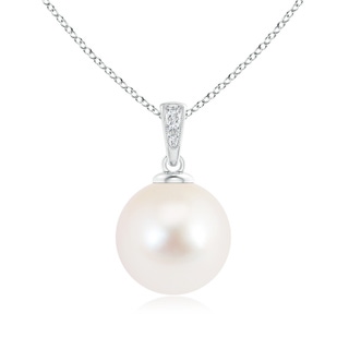 12mm AAA Solitaire Freshwater Pearl Pendant with Diamonds in White Gold
