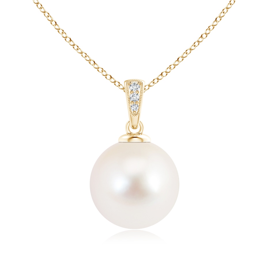 12mm AAA Solitaire Freshwater Pearl Pendant with Diamonds in Yellow Gold 