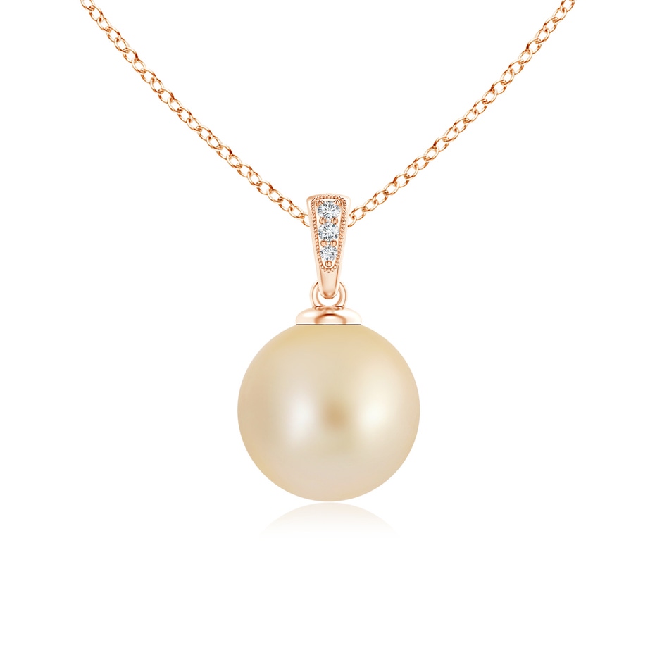 10mm AA Golden South Sea Cultured Pearl Pendant with Diamonds in 10K Rose Gold 