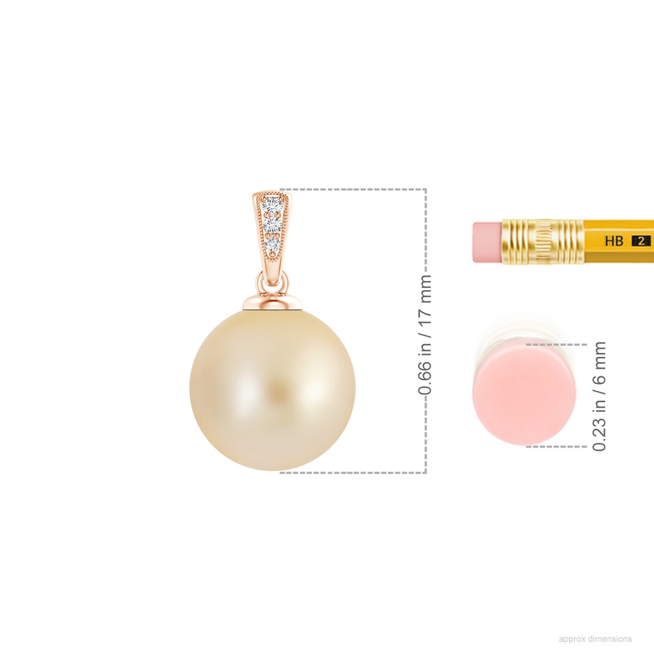 10mm AA Golden South Sea Cultured Pearl Pendant with Diamonds in 10K Rose Gold ruler