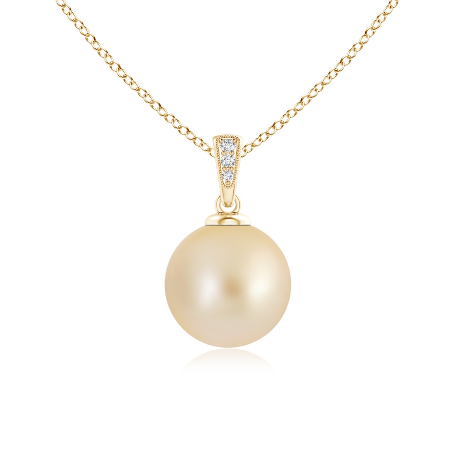 10mm AA Golden South Sea Cultured Pearl Pendant with Diamonds in 10K Yellow Gold 