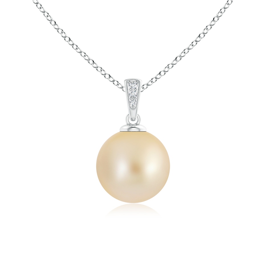 10mm AA Golden South Sea Cultured Pearl Pendant with Diamonds in White Gold 