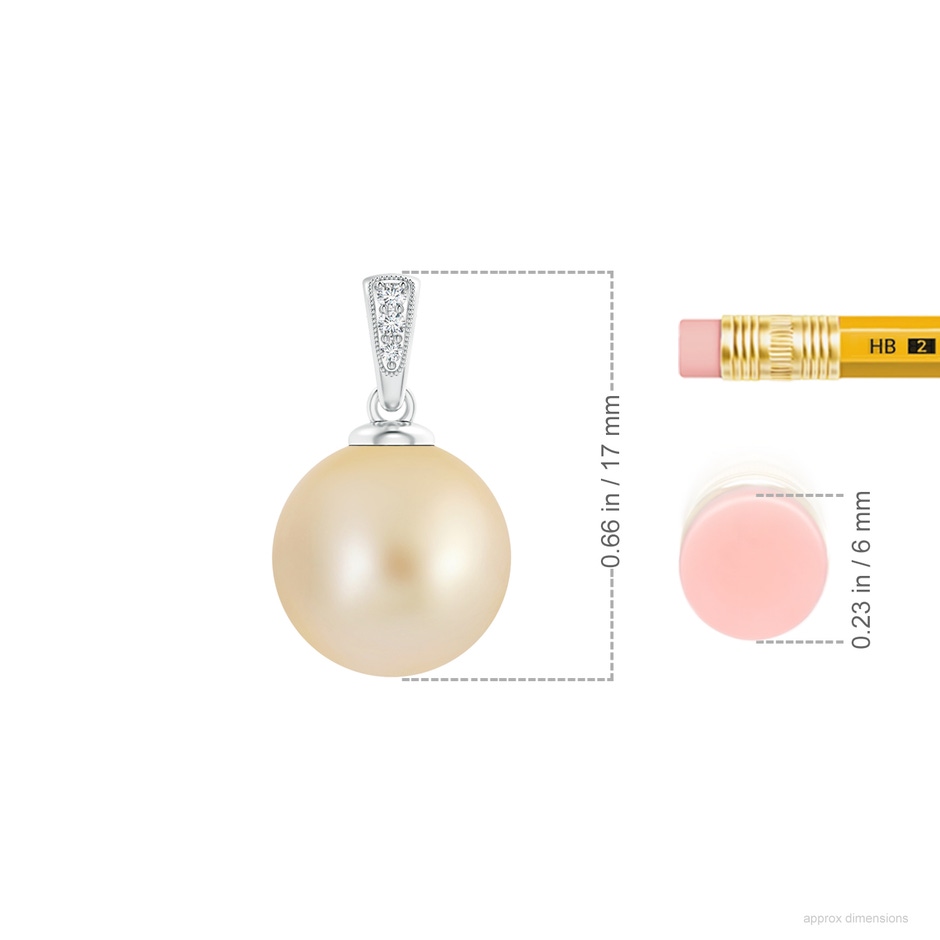 10mm AA Golden South Sea Cultured Pearl Pendant with Diamonds in White Gold ruler