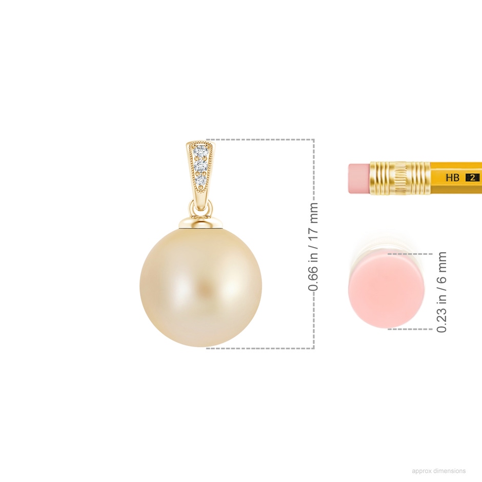 10mm AA Golden South Sea Cultured Pearl Pendant with Diamonds in Yellow Gold ruler