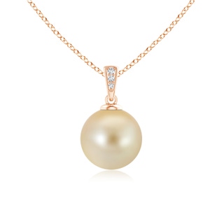 10mm AAA Golden South Sea Cultured Pearl Pendant with Diamonds in Rose Gold