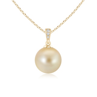 10mm AAA Golden South Sea Cultured Pearl Pendant with Diamonds in Yellow Gold