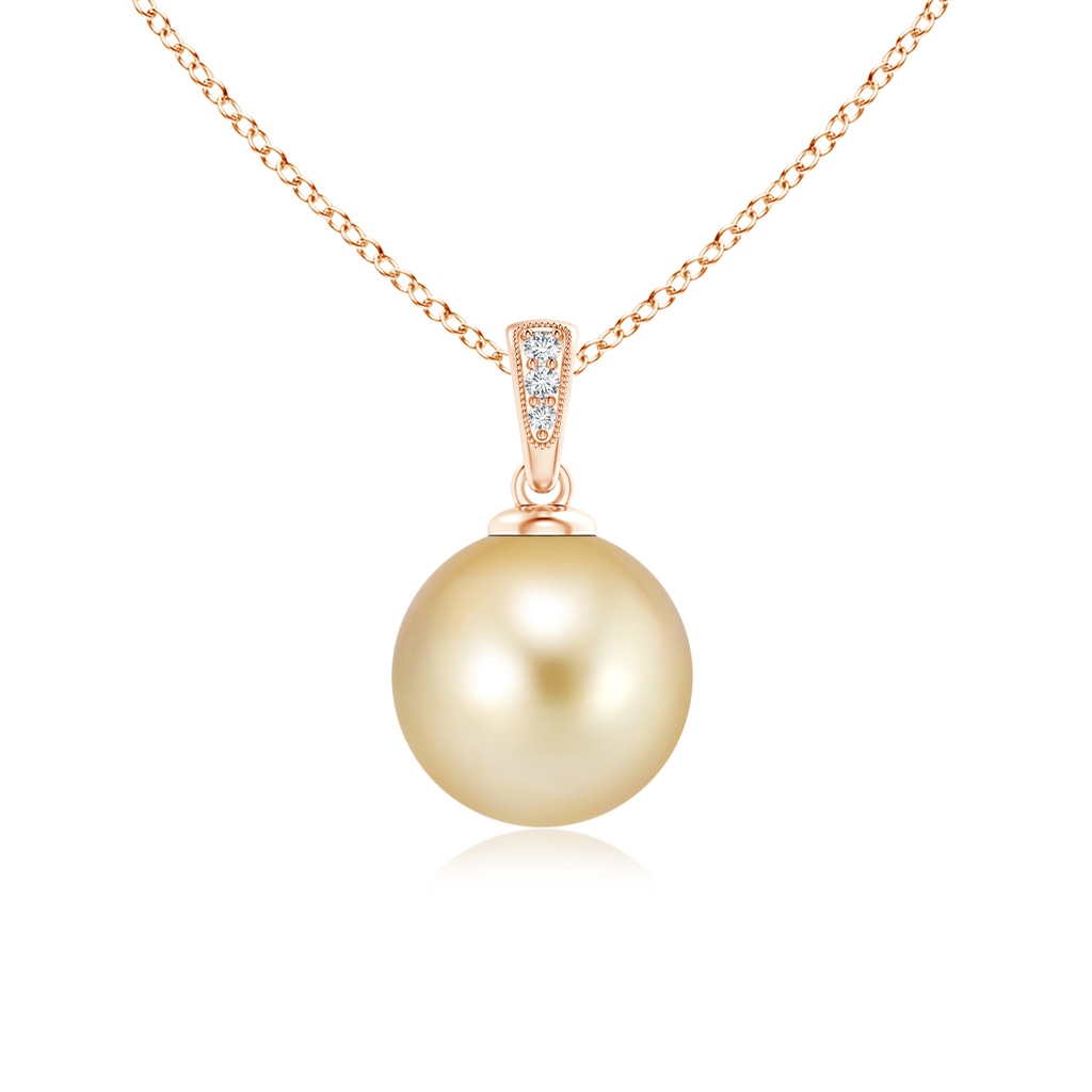 10mm AAAA Golden South Sea Cultured Pearl Pendant with Diamonds in Rose Gold