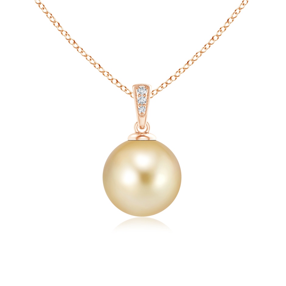 10mm AAAA Golden South Sea Cultured Pearl Pendant with Diamonds in Rose Gold 