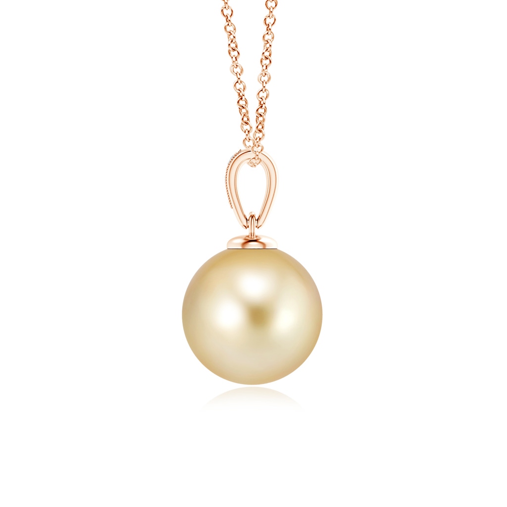 10mm AAAA Golden South Sea Cultured Pearl Pendant with Diamonds in Rose Gold - side 199