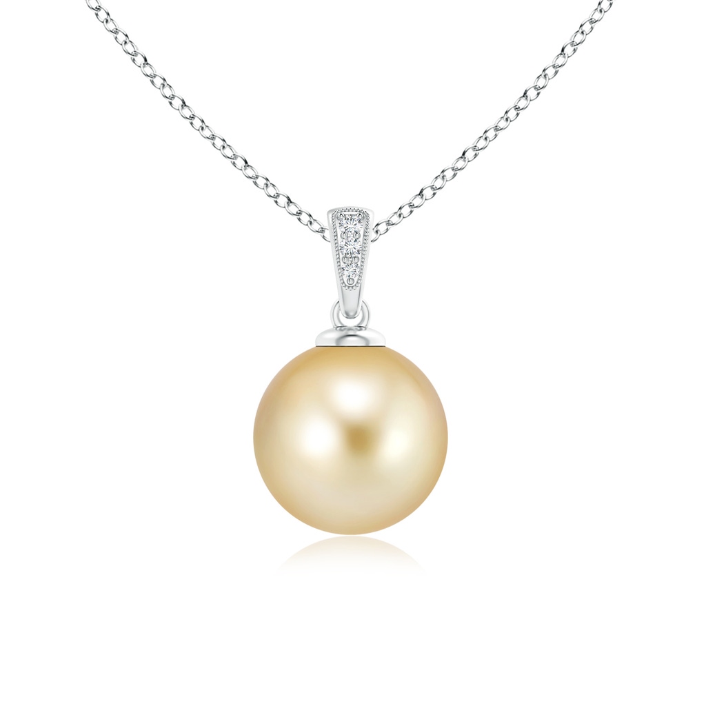 10mm AAAA Golden South Sea Cultured Pearl Pendant with Diamonds in White Gold