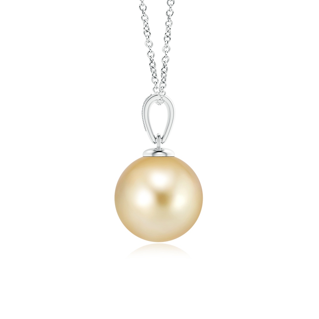 10mm AAAA Golden South Sea Cultured Pearl Pendant with Diamonds in White Gold - side 199