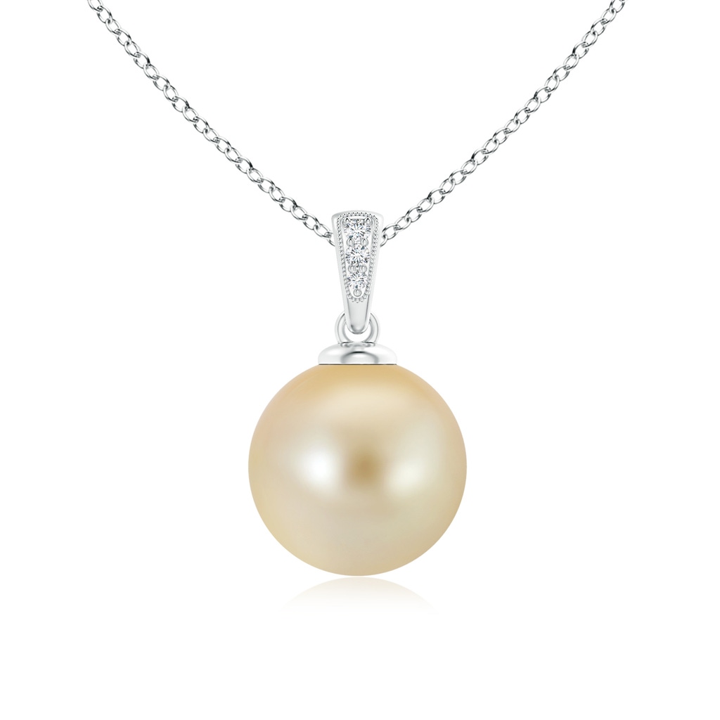 11mm AAA Golden South Sea Cultured Pearl Pendant with Diamonds in White Gold