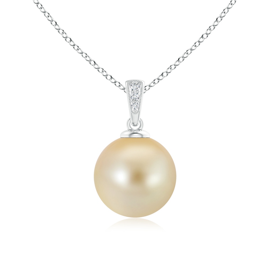 11mm AAA Golden South Sea Cultured Pearl Pendant with Diamonds in White Gold 