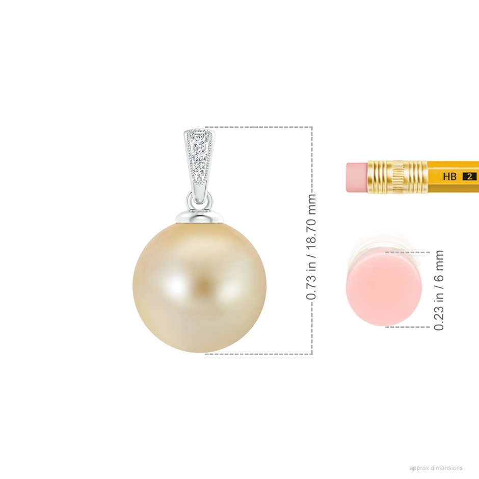 11mm AAA Golden South Sea Cultured Pearl Pendant with Diamonds in White Gold ruler