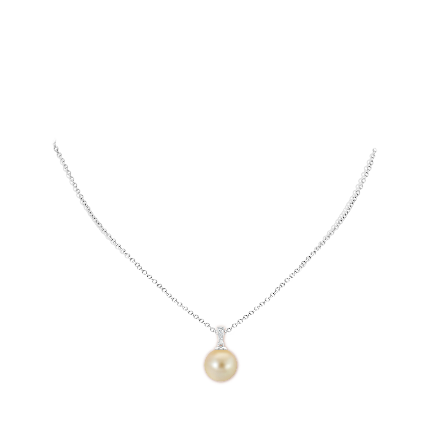 11mm AAA Golden South Sea Cultured Pearl Pendant with Diamonds in White Gold - body_neck