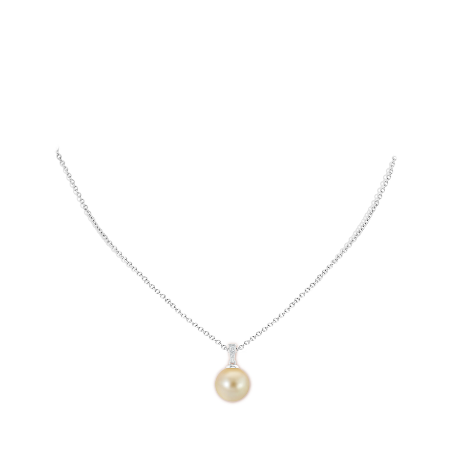 11mm AAA Golden South Sea Cultured Pearl Pendant with Diamonds in White Gold pen