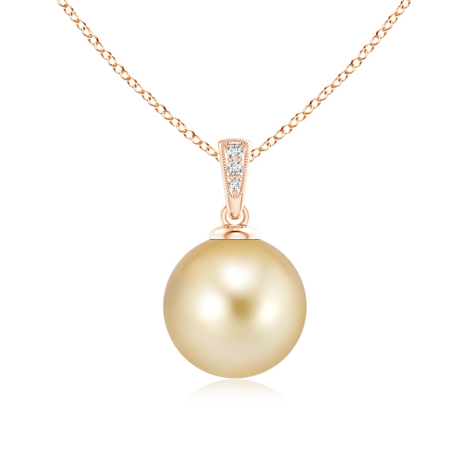 11mm AAAA Golden South Sea Cultured Pearl Pendant with Diamonds in 18K Rose Gold 