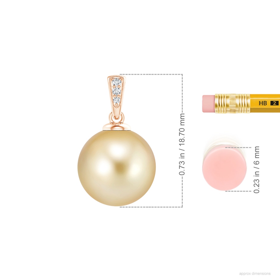 11mm AAAA Golden South Sea Cultured Pearl Pendant with Diamonds in 18K Rose Gold ruler