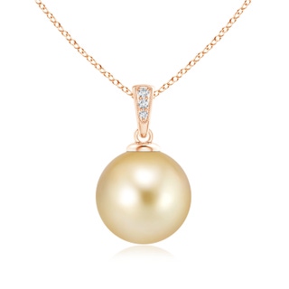 12mm AAAA Golden South Sea Cultured Pearl Pendant with Diamonds in Rose Gold