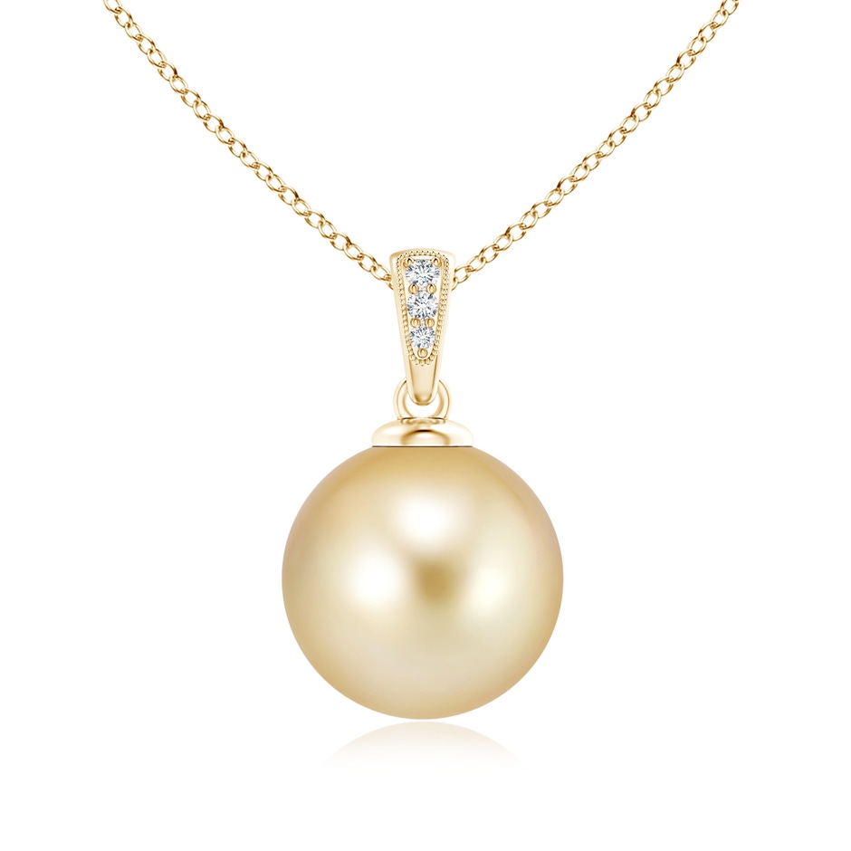 12mm AAAA Golden South Sea Cultured Pearl Pendant with Diamonds in Yellow Gold 