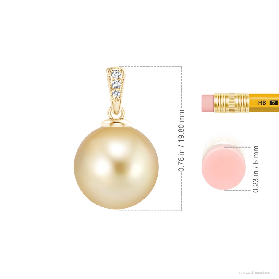 12mm AAAA Golden South Sea Cultured Pearl Pendant with Diamonds in Yellow Gold ruler