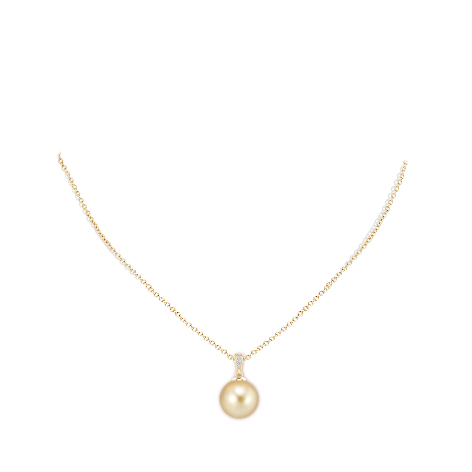 12mm AAAA Golden South Sea Cultured Pearl Pendant with Diamonds in Yellow Gold pen