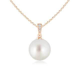 10mm AAA Solitaire South Sea Pearl Pendant with Diamonds in 10K Rose Gold