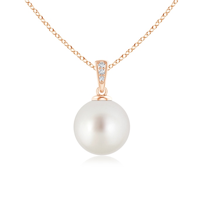 10mm AAA Solitaire South Sea Pearl Pendant with Diamonds in Rose Gold 